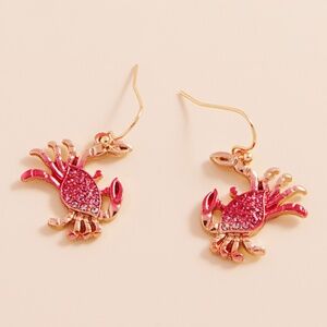 Summer Beach Cute Crab Dangle Rhinestone Earrings Tropical Costume Jewelry NEW